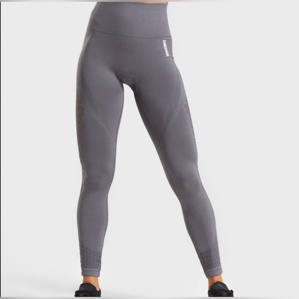 Gymshark Womens Energy Seamless Hi Rise Cropped Leggings XS Grey Eyelet Gym READ